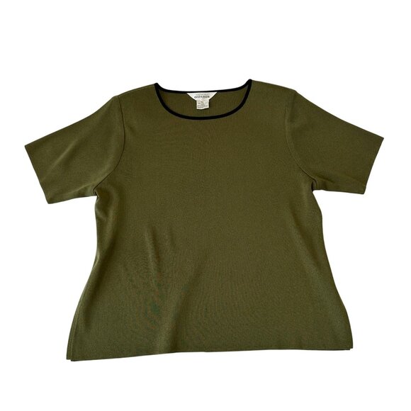 Exclusively Misook Knit Short Sleeve Top Size XL Olive Green Career Office - Picture 1 of 9